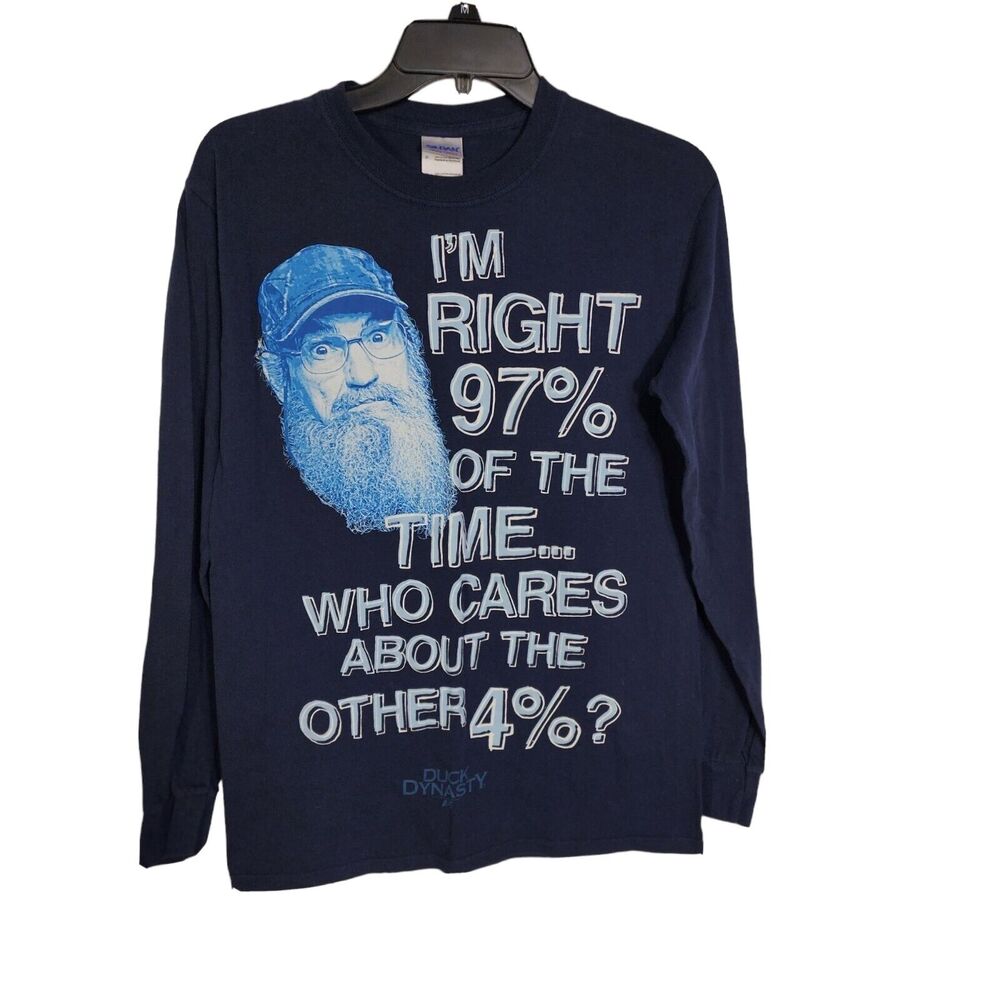 Gildan Men T Shirt Duck Dynasty I'm Right 97% Of The Time Long Sleeve Blue Small